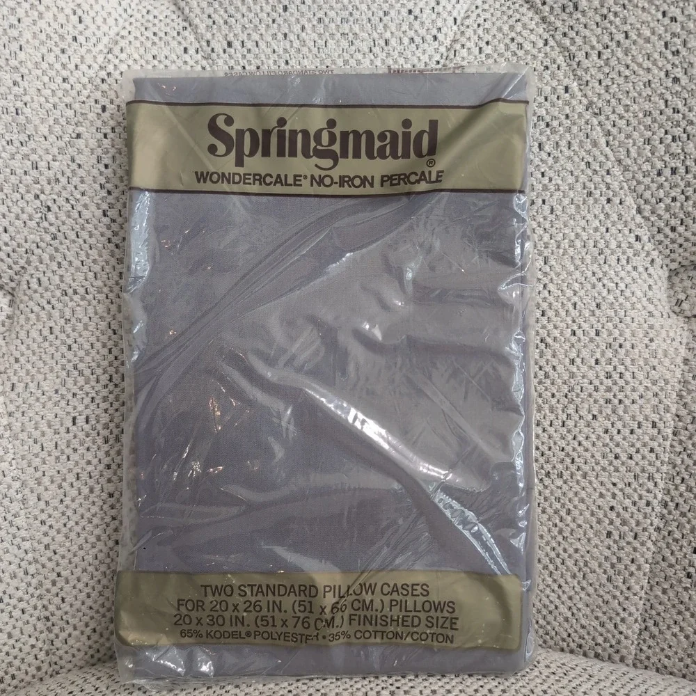 2 Vintage Springmaid Pillowcases Standard Grey Wondercale No-Iron Percale NOS 80